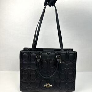 Coach Large Maggie Tote Bag In Blocked Signature Leather Black CY672 $598